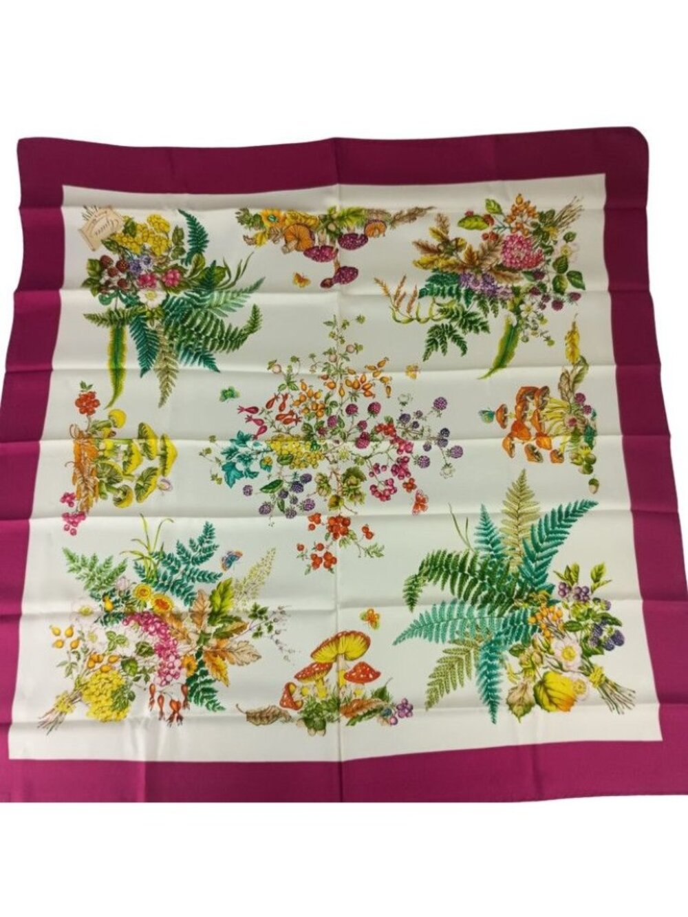 Gucci Scarf Vit Trio Accornero Mushroom Multicolor Silk 100% Large Vintage